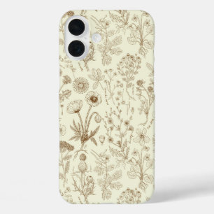 Coques iPhone 16 Plus Collage de fleurs sauvages / beige et sépia