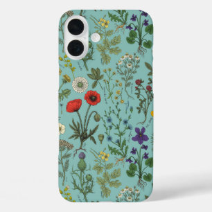 Coques iPhone 16 Plus Collage de fleurs sauvages sur fond bleu