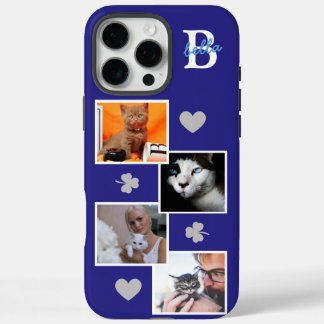 Coques iPhone 16 Pro Max Collage de photos de chat personnalisé monogramme