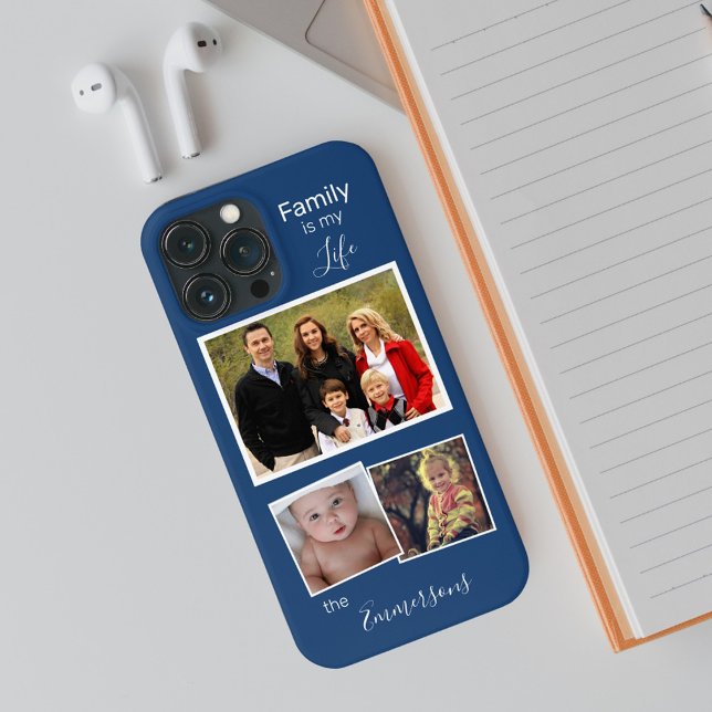 Coques Case-Mate iPhone Collage de photos de famille bleu personnalisé (Créateur téléchargé)