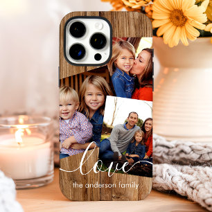 Coques iPhone 16 Pro Max Collage de photos de famille en bois rustique