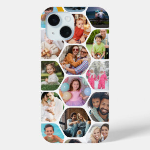 Coque Pour iPhone 15 Collage de photos multiples simple motif hexagonal