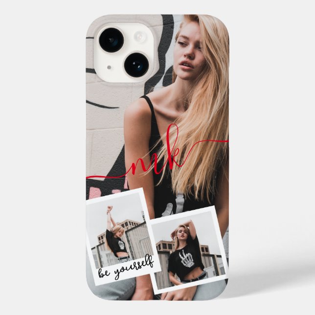 Coques Case-Mate iPhone Collage de photos personnalisé 3 Nom et devis (Verso)