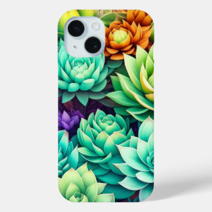 Coque Pour iPhone 15 Collage de succulents colorés