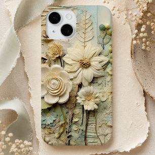 Coque Pour iPhone 15 Collage mixte floral crème vintage