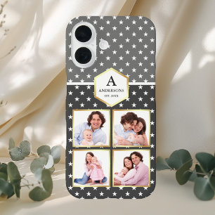 Coque Pour iPhone 16 Collage photo avec motif d'étoiles grises foncées 