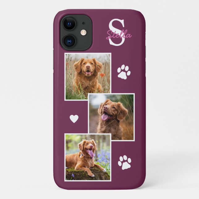Coques Case-Mate iPhone Collage photo de chien Monogramme Magenta Pet (Dos)
