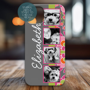 Coque Pour iPhone 14 Plus Collage photo Fleurs roses chaudes et orange