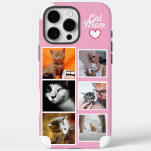 Coques iPhone 16 Pro Max Collage Photo Maman Chat Personnalisé Rose avec No