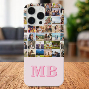 Coques iPhone 16 Pro Max Collage photo moderne rose Premier monogramme