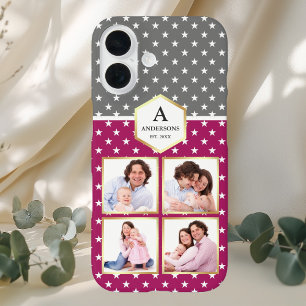 Coque Pour iPhone 16 Collage photo Motif des étoiles rose et blanc