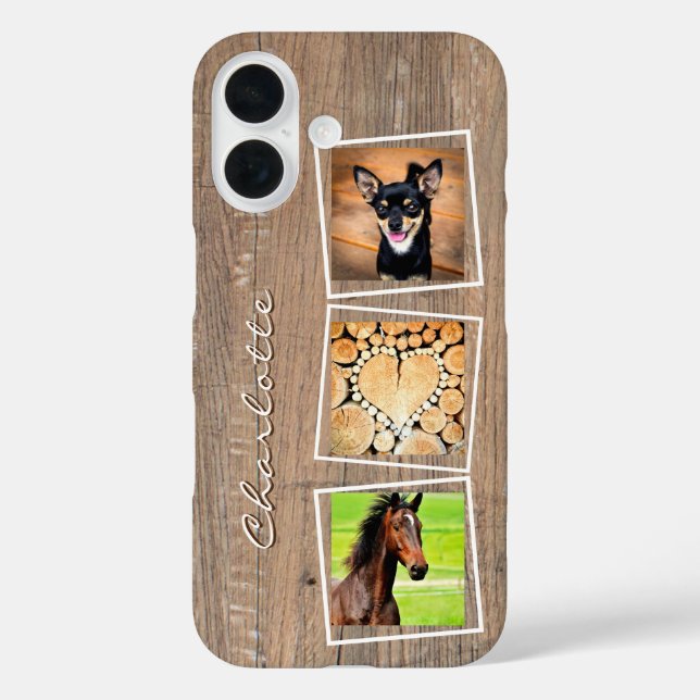 Coques Case-Mate iPhone Collage photo personnalisé 3 Nom du monogramme en  (Verso)