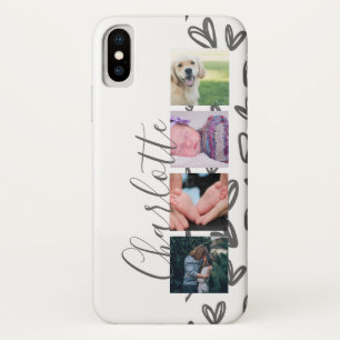 Coque iPhone X Collage photo personnalisé Coeurs gris personnalis