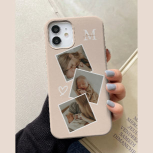 Coque Pour iPhone 15 Collage photo personnalisé Monogram Beige 3