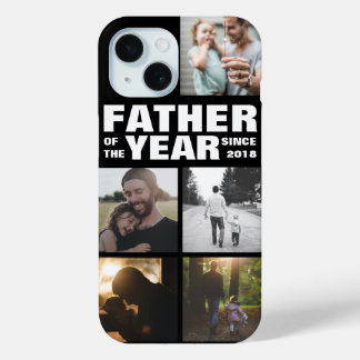 Coque Pour iPhone 15 Collage photo personnalisé père de l'année Fête de