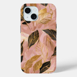 Coque Pour iPhone 15 Collection de Feuilles Boho Populaire en or rose