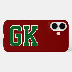 Coque Pour iPhone 16 College Bourgogne Vert Monogramme Initiales