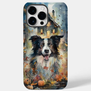 Coque Pour Pour iPhone 14 Pro Max Collie frontalier d'Halloween avec effroi Citrouil
