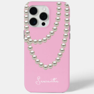 Coque iPhone 15 Pro Max Collier de perle rose élégant