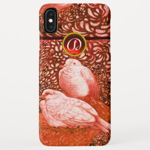COQUE POUR iPhone XS MAX COLOMBES BLANCHES DANS MONOGRAMME ROUGE