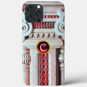 ETUI iPhone 13 PRO MAX COLONNE ÉLÉGANTE EN MARBRE, MONOGRAMME EN PIERRE R