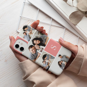Coque Pour iPhone 14 Colorbloc de corail Photo Collage & Monogramme