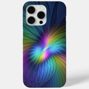 Coque iPhone 15 Pro Max Coloré Avec Bleu Moderne Art Fractal Abstrait