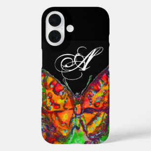 Coque Pour iPhone 16 COLORÉ BUTTERFLY ROUGE OR JAUNE MONOGRAM Noir