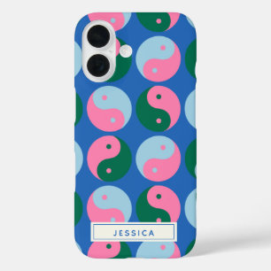 Coque Pour iPhone 16 Coloré Cute Retro Yin Yang Bleu Personnalisé