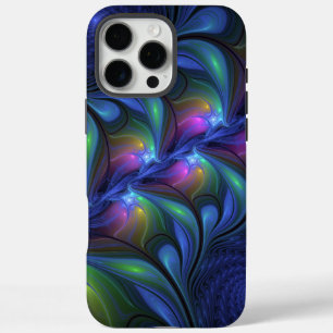 Coques iPhone 16 Pro Max Coloré Lumineux Abstrait Bleu rose Vert Fractal