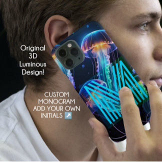 Coque Pour iPhone 14 Pro Coloré Lumineux Neon Blue Monogramme boîtier de té