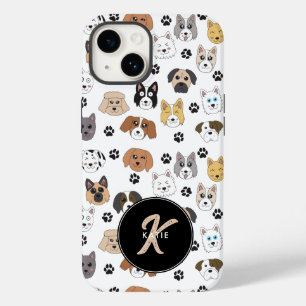 Coque Pour iPhone 14 Coloré mignon Chiens amusants & Chien Paw Monogram