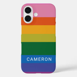 Coque Pour iPhone 16 Coloré Moderne Arc-en-ciel rayures Nom personnalis
