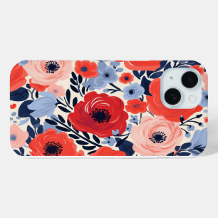 Coque Pour iPhone 15 Coloré moderne Rouge Blanc Bleu Aquarelle Floral
