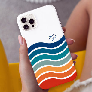 Coque iPhone 15 Pro Max Coloré Retro Motif à rayures ondulées avec Monogra