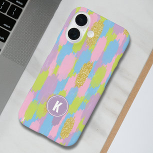 Coque Pour iPhone 16 Colorful Abstrait Brushstrokies Motif Monogramme