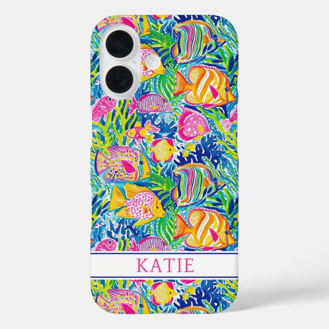 Coques Case-Mate iPhone Colorful Fish Monogrammed (Verso)