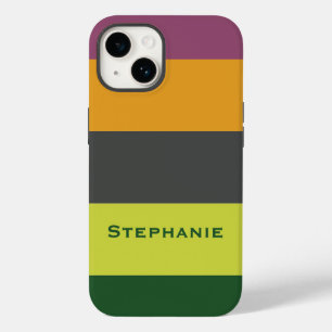Coque Pour iPhone 14 Colorful Green Orange Brown Abstrait Stripes Nom
