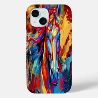 Coque Pour iPhone 15 Colorful Horse Abstract Mobile Case,