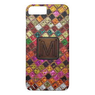 Coque iPhone 8 Plus/7 Plus Colorful Mosaic Burlap Élégant cuir look #12