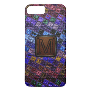 Coque iPhone 8 Plus/7 Plus Colorful Mosaic Burlap Élégant cuir look #17