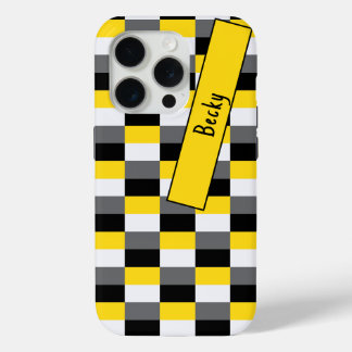Coque iPhone 15 Pro Combinaison de couleurs jaune, noir et gris avec n