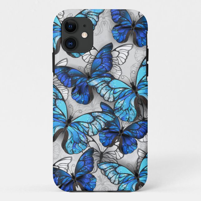 Coques Case-Mate iPhone Composition des White and Blue Butterflies (Dos)