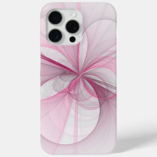 Coque iPhone 15 Pro Max Conception Abstraite de fractal rose pâle moderne