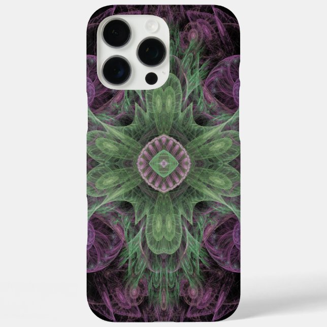 Coques Case-Mate iPhone Conception Abstraite fractale violet et verte (Verso)
