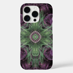 Coques iPhone 16 Pro Conception Abstraite fractale violet et verte