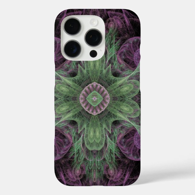 Coques Case-Mate iPhone Conception Abstraite fractale violet et verte (Verso)