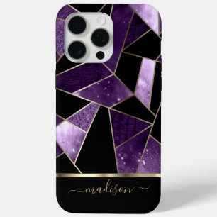 Coque iPhone 15 Pro Max Conception Abstraite violet, noir et or