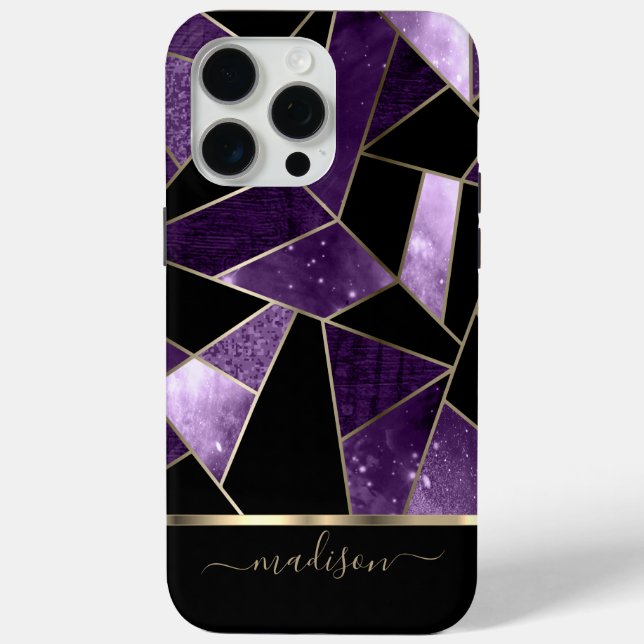 Coques Case-Mate iPhone Conception Abstraite violet, noir et or (Verso)