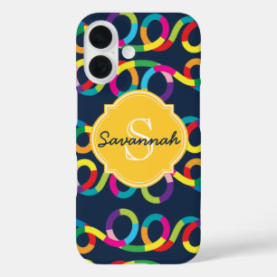 Coques iPhone 16 Conception de boucle colorée moderne Nom du monogr